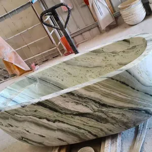 Elegant Shangrila River Jade Green Stone Marble Freestanding Bathtub With Black Veins for Private Residence Contemporary Home thumbnail-5