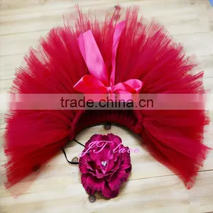 Newborn Tutu Set - Baby Girls - Maroon and Matching Flower Headband - With Pearls Rhinestones thumbnail-6