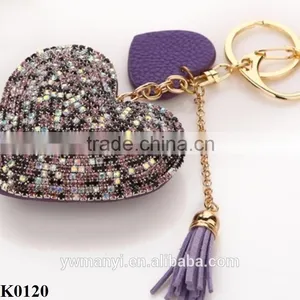 Metal Key Chain Ring Full Rhinestone Heart Crystal Leather Keychain Keyring for Wholesale K0120 thumbnail-3