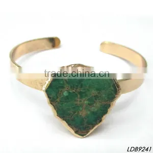 14K Gold Plated Agate Natural Druzy Stone Charm Bangle Bracelet Wholesale thumbnail-3