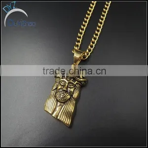Stainless Steel Gold Plated Jesus Head Pendant thumbnail-4