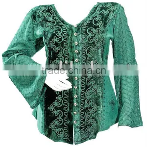 Renaissance Embroidery Velvett & Lace Bell Sleeve Peasant Ladies~Woman~Girls Top ~ Blouse ~ thumbnail-1