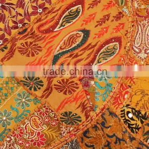 Indian Handicraft Table Cloth Table Cover Indian Big Round Decorative Pillow and Throws Indian Meditation Cushion in Handmade thumbnail-3