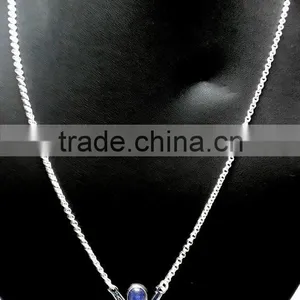 Tanzanite Pear Cabochon Necklace, 925 Solid Sterling Silver Necklace, Designer Natural Gemstones Necklace thumbnail-2