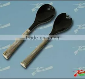 Black Horn Salad Set With Waving Silver-Plated Handle - BSAH65 thumbnail-1