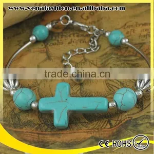 Silver Vintage Nature Stone Bead Bracelet, Cross Bracelet thumbnail-3
