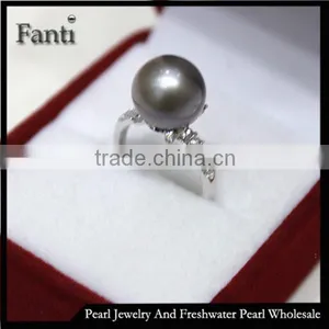 Black Pearl Wholesale Price Natural Fashion Pearl Round Ring Real 925 Silver Ring thumbnail-1