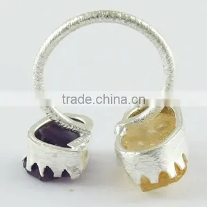 Rough Stone !! Ctrine & Amethyst !! Silver Gold Plated Ring, Handmade Silver Jewelry, Silver Jewelry thumbnail-4
