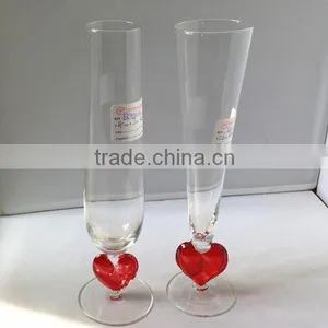 Wine Glass With Red Heart Design , Loved Champagne Glass , Party Glass thumbnail-1