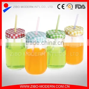 12oz 14oz 16oz 20oz 24oz Mason Jar Drinking Glass With Tin Lid Straw thumbnail-3