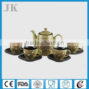 Antique Elegant Colored Glazing Ceramic Indian Tea Set Wholesale 9pcs thumbnail-1