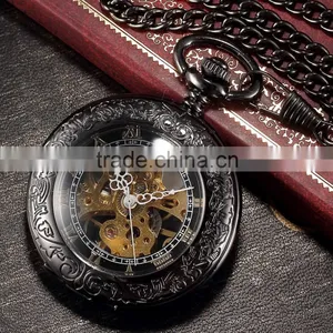 Vintage Transparent Mechanical Skeleton FOB Pendant Men Pocket Watch thumbnail-2