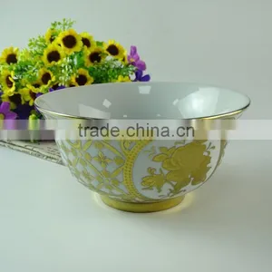 Chaozhou Supplier Stocked White Porcelain Rice Bowls With Gold Line Decal Household Bowls thumbnail-1