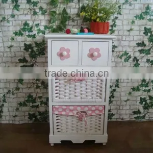 Modern Design White Wooden Cabinet With 2 Wave and 2 Wooden Drawers thumbnail-1