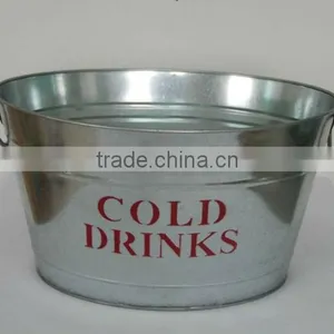 Medium Oval Galvanized Metal Steel Tub Bucket Pail Bin Storage Container Cold Drink Bucket thumbnail-1
