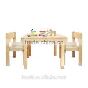 Children's Furniture Solid Beech Wood Kids Table and Chair Set of 3 Natural Varnish Used Kids Table and Chairs thumbnail-1