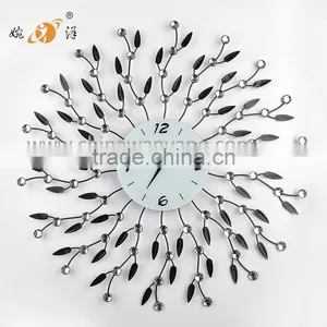 Metal Wall Digital Clock With Crystal and Leaf thumbnail-1