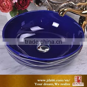 Blue Color Glaze Cheap Ceramic Bathroom Sinks of Italian Style thumbnail-1