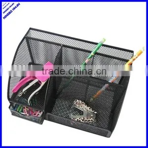 High Quality 6 Divided Compartment Black Metal Mesh Desk Organizer With Drawer thumbnail-1