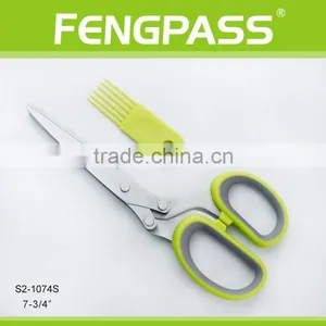 S2-1074S 7-3/4" 2CR13 Stainless Steel Rubber Plastic Handle 5 Blades Kitchen Herb Scissors With Plastic Comb thumbnail-1