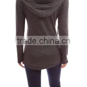 Cotton Hoodie Ribbed Sides Pocket Curve Hem Tunic Casual Top Adult Age Plain Crop Tops,long Sleeve Top,online Clothing Store thumbnail-2