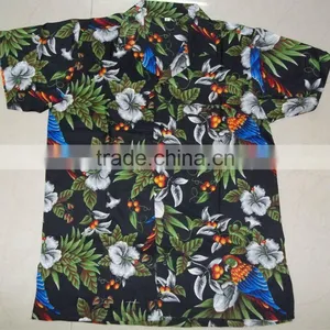 GENTS HAWAIIAN BLACK MACAU PARROT ALOHA SHIRT thumbnail-1