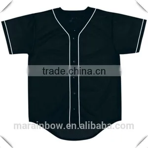 2017 New Arrivals Hot Sale Black Mesh 100% Polyester Baseball Jersey With Contrast Piping Blank Baseball Jerseys Wholesale thumbnail-1