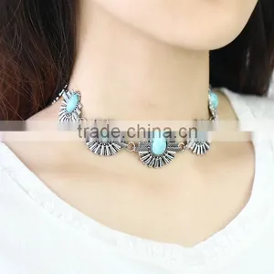 Zm34113a Vintage Women Jewelry Accessories Sliver Plated Turquoise Choker Necklace thumbnail-1