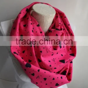 Pink Heart Infinity Scarf , Heart Printed Infinity Scarf, Neon Pink Scarf, Love Infinity Scarf thumbnail-4