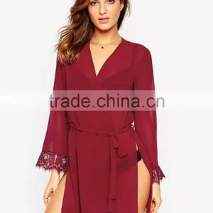 Sexy Fashion Semitransparent Chiffon Fabric Lace Cuff Robe for Lady thumbnail-2