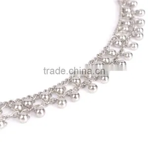 Silver Tone Double Layer Waterdrop Ball Tassel Anklet Beach Yoga Dance Foot Chain thumbnail-2