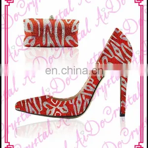 Aidocrystal Stiletto Pump for Dress High Heels Red Pointed Toe Fashion Ladies Shoes With Crystal thumbnail-1