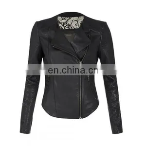 Bhira Black Collarless Brando Style Womens Biker Motorcycle Genuine Leather Jacket All Sizes thumbnail-2