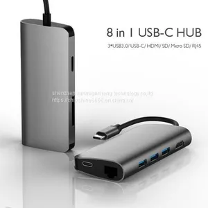 Chipshine 8 in 1 Aluminum Type-C Pro Hub Adapter With 4K HDMI Port, RJ45 Port, VGA Port, USB-C Data, SD/Micro Card Reader, USB 3.0 Compatible With Type-C Phone and Computer thumbnail-2