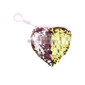 Girl Reversaible Heart Shape Sequin Coin Purse Mermaid Spiral Wallet Baby Bag With String thumbnail-3