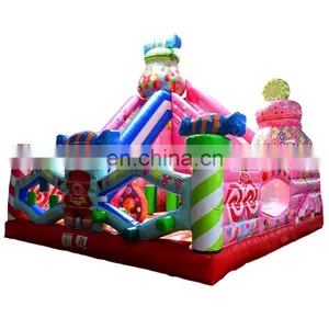 Multifunctional Inflatable Rainbow Candy Jumper Obstacle Bouncer House, Inflatable Bouncer Castle With Double Slide thumbnail-1