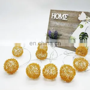 2020 New Golden Iron Wire Ball String LED Battery Metal Ball String Light thumbnail-3