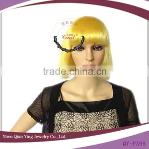 Cheap Short Yellow Straight Synthetic Bob Style Party Wigs thumbnail-1