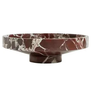 Carved Modern Red Marble Centerpiece Tray Rosso Levanto Marble Tray thumbnail-2