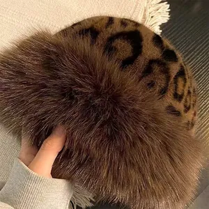 Winter Warm Plush New Hats Imitation Fur Leopard Print Retro Mongolian Thickened Cold-Proof Beanie Hats thumbnail-1