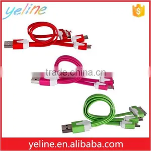 Hottest Selling Colorful Multi Use 3 in 1 Flat USB Cable for Mobile Phone thumbnail-1