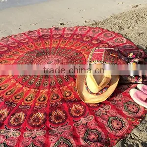 Foldable Indian Mandala Round Hippe Boho Cotton Wall Tapestry Tablecloth Throw Mat For Yoga Towel Beach Blanket thumbnail-5