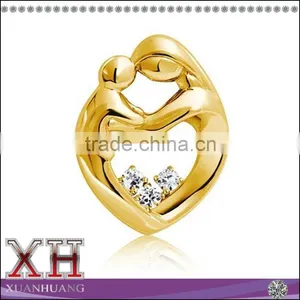 Yellow Gold Plated CZ Mother and Child Family Heart Pendant thumbnail-1