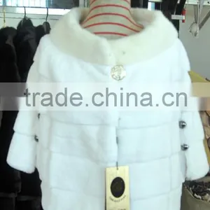White Rex Rabbit Fur Jacket With Mink Collar thumbnail-1