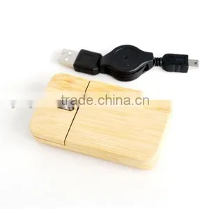Usb Wired Flat Bamboo Mouse With Retractable Cable thumbnail-1