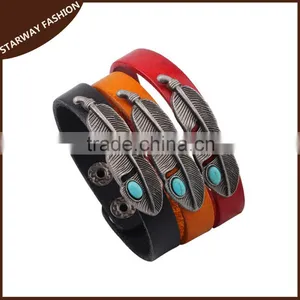 Factory Top Selling Wholesale Feather Leather Bracelet Jewelry/ thumbnail-1