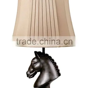 Lovely Horse Head Scuplture Glossy Black Table Lamp and Pleated Lampshade thumbnail-1