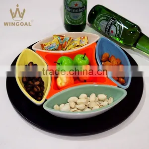 Stoneware Color Glazed Snack Dish Set With MDF Tray Plte thumbnail-1