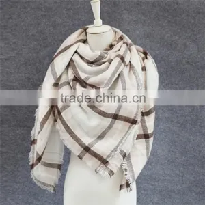 Handwoven Pure Cashmere Tartan Scarf,cream Plaid Scarf thumbnail-1