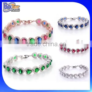 Top Quality 925 Sterling Silver Pave Diamond Heart Tennis Bracelet thumbnail-1